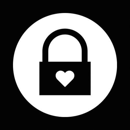 Black background. White circle. Inside white circle is a silhouette of a lock with a heart in the keyhole